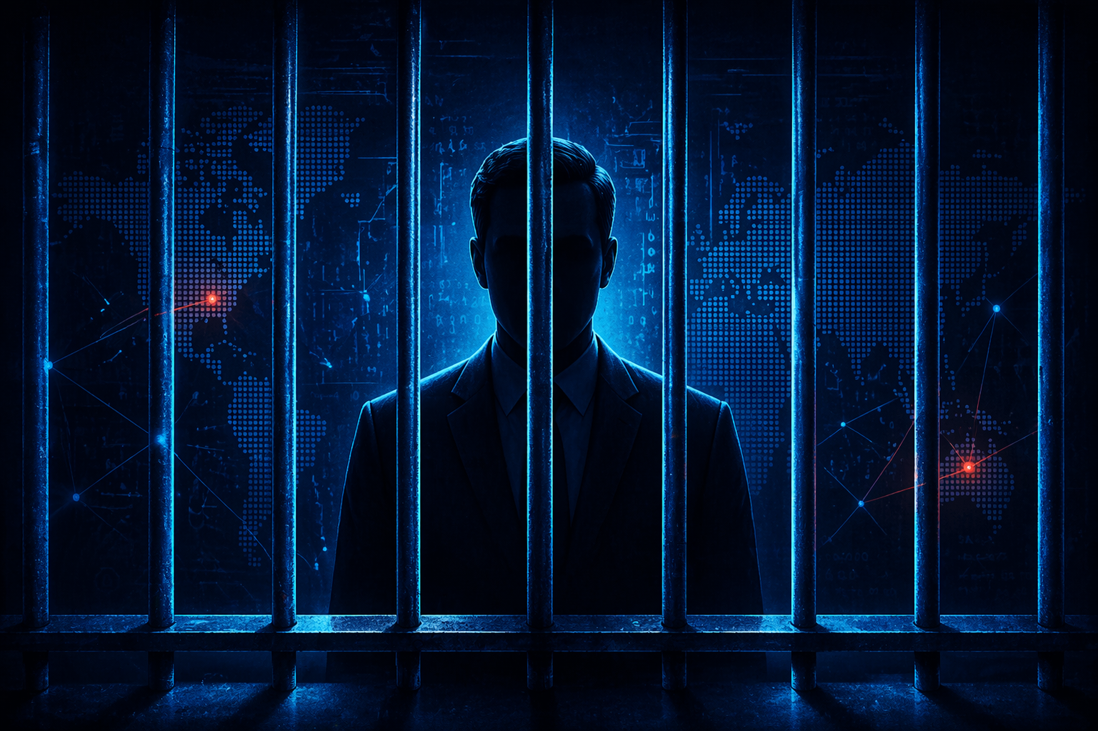 Executive silhouette behind bars representing criminal risk under global privacy laws